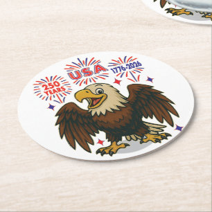 Dessous De Verre Rond Bald Eagle avec Fireworks - USA 250 ans 1776-2026