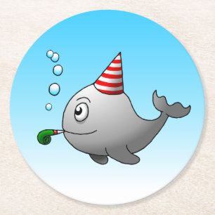 Dessous De Verre Rond Baleine mignonne prête pour la fête
