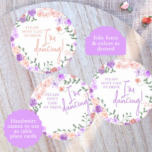Dessous De Verre Rond Balise Lilac Purple, Mariage Peach Nom de la carte