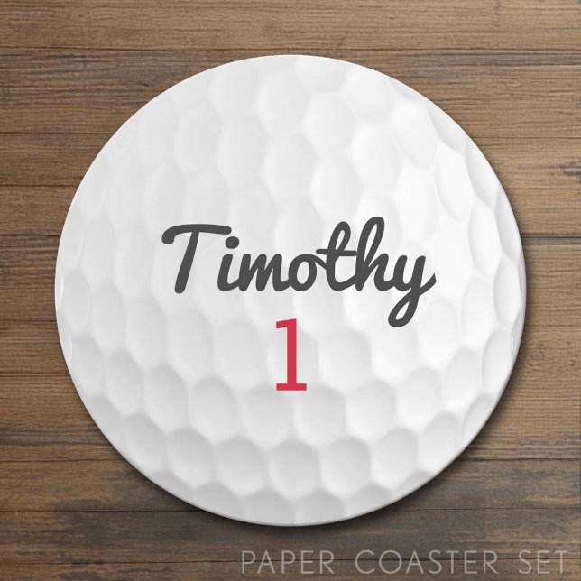 Dessous De Verre Rond Ball de golf Dimples avec nom noir Numéro rouge (Custom Coaster)