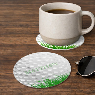 Dessous De Verre Rond Balle de golf personnalisée dans l'herbe