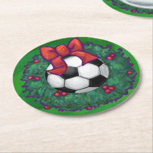 Dessous De Verre Rond Balle de soccer couronne de Noël