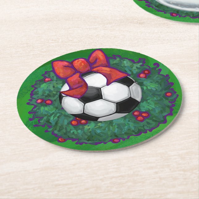 Dessous De Verre Rond Balle de soccer couronne de Noël (Incliné)