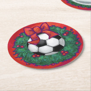 Dessous De Verre Rond Balle de soccer couronne de Noël