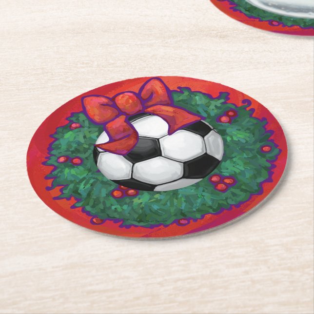 Dessous De Verre Rond Balle de soccer couronne de Noël (Incliné)