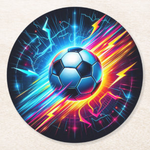 Dessous De Verre Rond Ballon de football électrique futuriste éclair