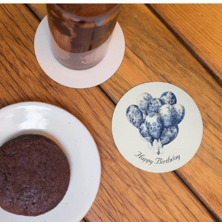 Dessous De Verre Rond Ballons bleus Delft, personnalisable