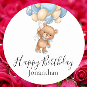 Dessous De Verre Rond Ballons Bleus Ours Teddy Joyeux anniversaire