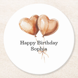 Dessous De Verre Rond Ballons de cœur en caramel Anniversaire