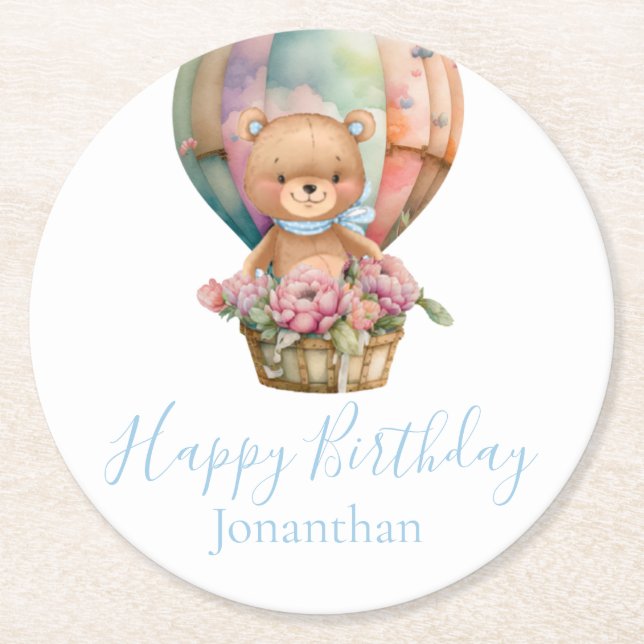 Dessous De Verre Rond Ballons d'ours en peluche Joyeux anniversaire (Devant)