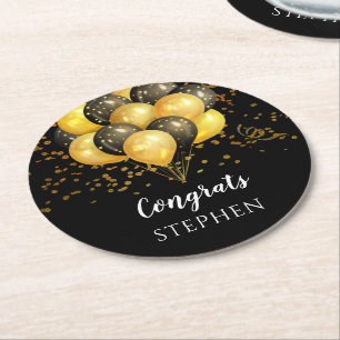 Dessous De Verre Rond Ballons Noir Or Partir Retraite Partie Sucre Cooki