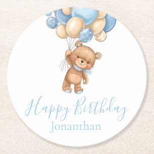 Dessous De Verre Rond Ballons Ours En Teddy Joyeux Bleu Boy Anniversaire