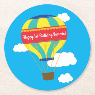 Dessous De Verre Rond Balloon à air chaud mignon coloré 1er anniversaire