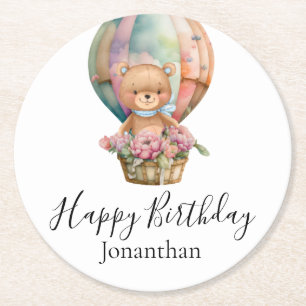 Dessous De Verre Rond Balloon Ours Teddy Joyeux anniversaire