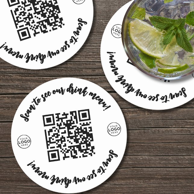 Dessous De Verre Rond Bar Restaurant Menu Logo Ici QR Code (Custom Your Logo Here QR Code Round Paper Coaster )