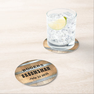 Dessous De Verre Rond Baril Whiskey Groomsman personnalisé