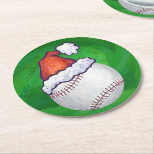 Dessous De Verre Rond Baseball à Santa Hat sur Green