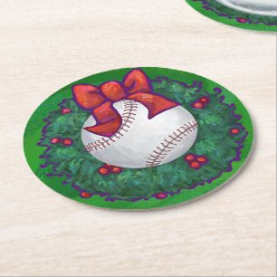 Dessous De Verre Rond Baseball dans la couronne de Noël