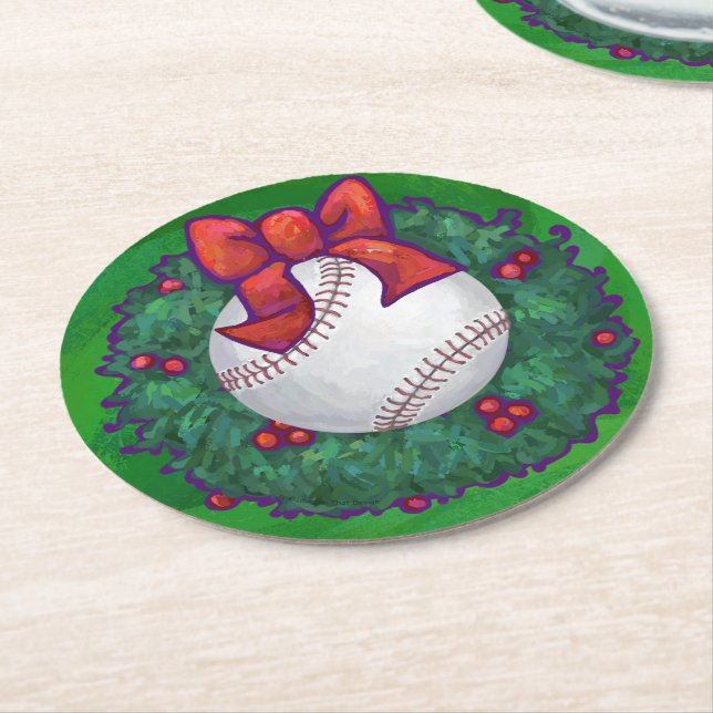 Dessous De Verre Rond Baseball dans la couronne de Noël (Incliné)