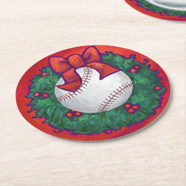 Dessous De Verre Rond Baseball en couronne rouge (Incliné)