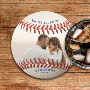Dessous De Verre Rond Baseball Le Mariage photo Parfait Catch Couple