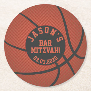 Dessous De Verre Rond Basket-ball Bar Mitzvah Orange Black