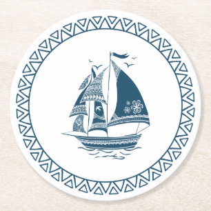 Dessous De Verre Rond Bateau à vent bleu marine