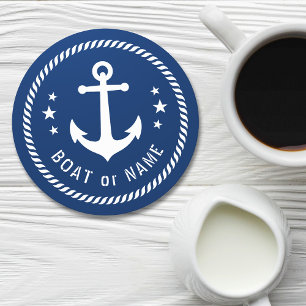 Dessous De Verre Rond Bateau ou nom Ancre Vintage Étoiles Rope Marine B