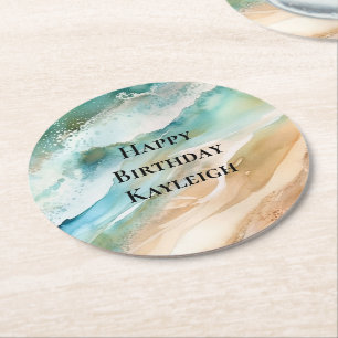 Dessous De Verre Rond Beach Cream Aqua Ocean Anniversaire