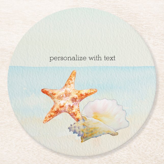 Dessous De Verre Rond Beach Tropical avec Starfish et Conch (Devant)