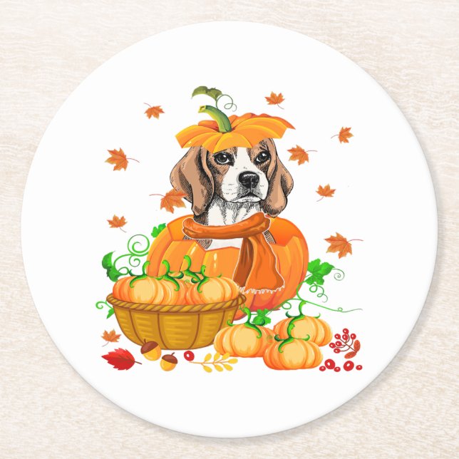 Dessous De Verre Rond Beagle citrouille Thanksgiving Beagle En Citrouill (Devant)