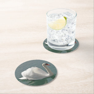 Dessous De Verre Rond Beau cygne blanc