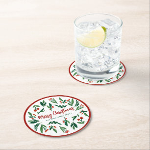Dessous De Verre Rond Beau Red Green Holly Berry Custom Christmas