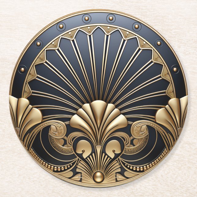 Dessous De Verre Rond Beautiful Art Deco Gold & Navy  (Devant)