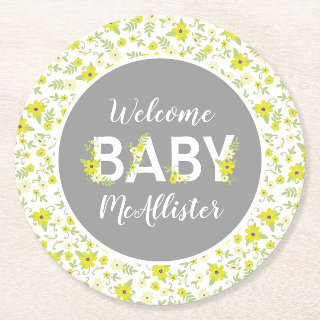 Dessous De Verre Rond Bébé dans la douche en fleurs (Devant)