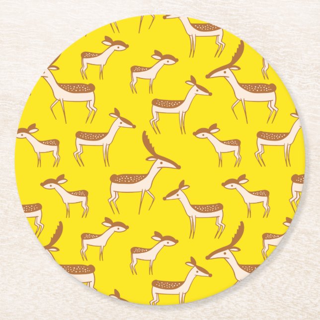 Dessous De Verre Rond Bébé mignon cerf et famille (Devant)