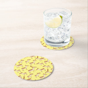 Dessous De Verre Rond Bébé mignon Cerf et famille sur Pastel Jaune