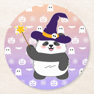Dessous De Verre Rond Bébé mignon de Halloween Panda sorcière magique