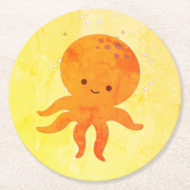 Dessous De Verre Rond Bébé mignon poulpe Cartoon (Devant)