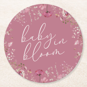 Dessous De Verre Rond Bébé Rose en Fleur Baby Shower Fleur Sauvage