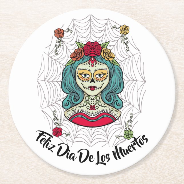 Dessous De Verre Rond Belle Catrina Feliz Día de Muertos (Devant)