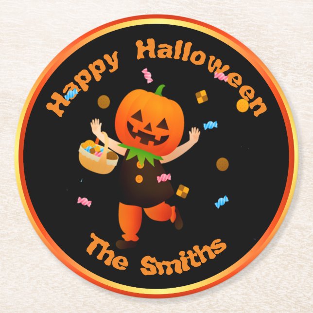 Dessous De Verre Rond Belle Citrouille Tête ou Traiteuse Halloween (Devant)