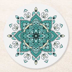 Dessous De Verre Rond Belle décoration de mandala turquoise