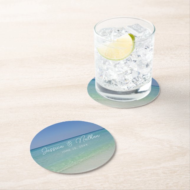 Dessous De Verre Rond Belle plage Horizon Mariage personnalisé (En situation)