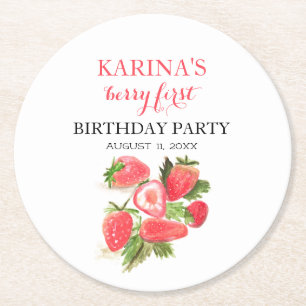 Dessous De Verre Rond Berry 1er Anniversaire Fraise fraise été
