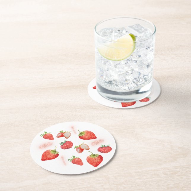 Dessous De Verre Rond Berry First | 1er anniversaire | fraise | MOTIF (En situation)