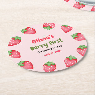 Dessous De Verre Rond Berry Premier anniversaire fraise 1er anniversaire