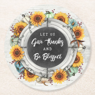 Dessous De Verre Rond Bienheureux Thanksgiving Automne Tournesols Dîner 