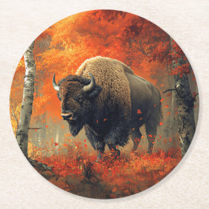 Dessous De Verre Rond Bison dans l'artisanat boisé d'automne