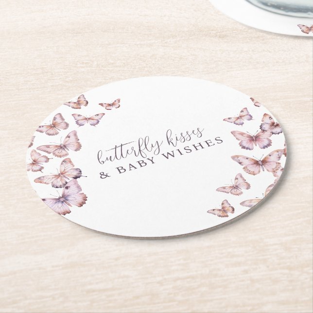 Dessous De Verre Rond Bisous à papillon mou & Voeux bébé Douche (Incliné)